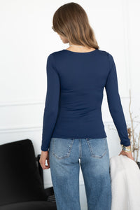 IVY U NECK LONG SLEEVE TOP IN NAVY