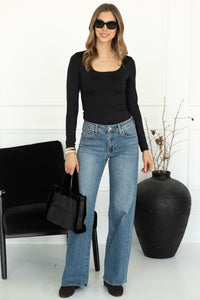 IVY U NECK LONG SLEEVE TOP IN BLACK