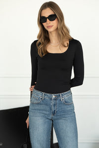 IVY U NECK LONG SLEEVE TOP IN BLACK