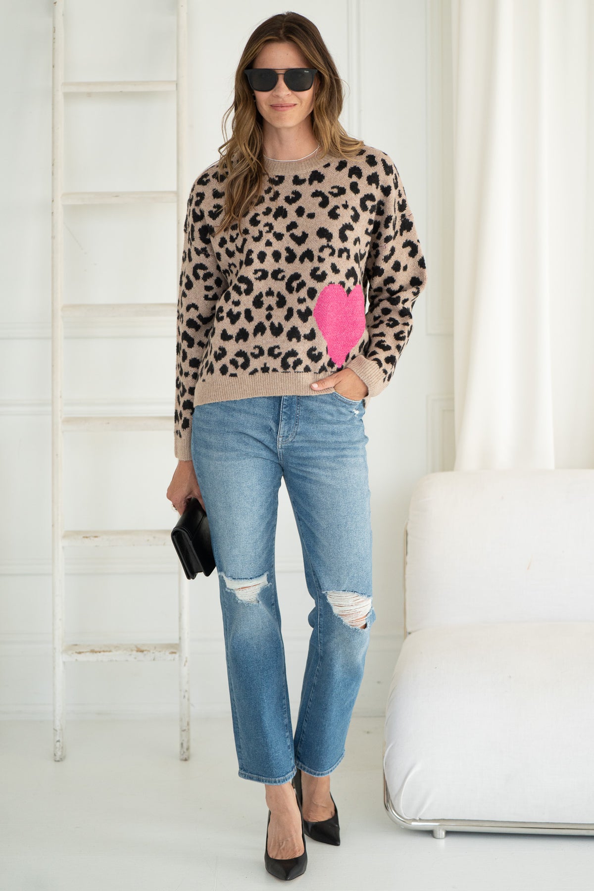 JESSIE ANIMAL PRINT HEART SWEATER