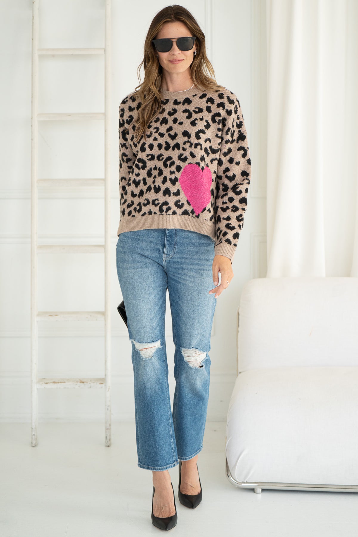 JESSIE ANIMAL PRINT HEART SWEATER