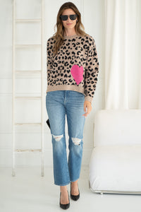 JESSIE ANIMAL PRINT HEART SWEATER