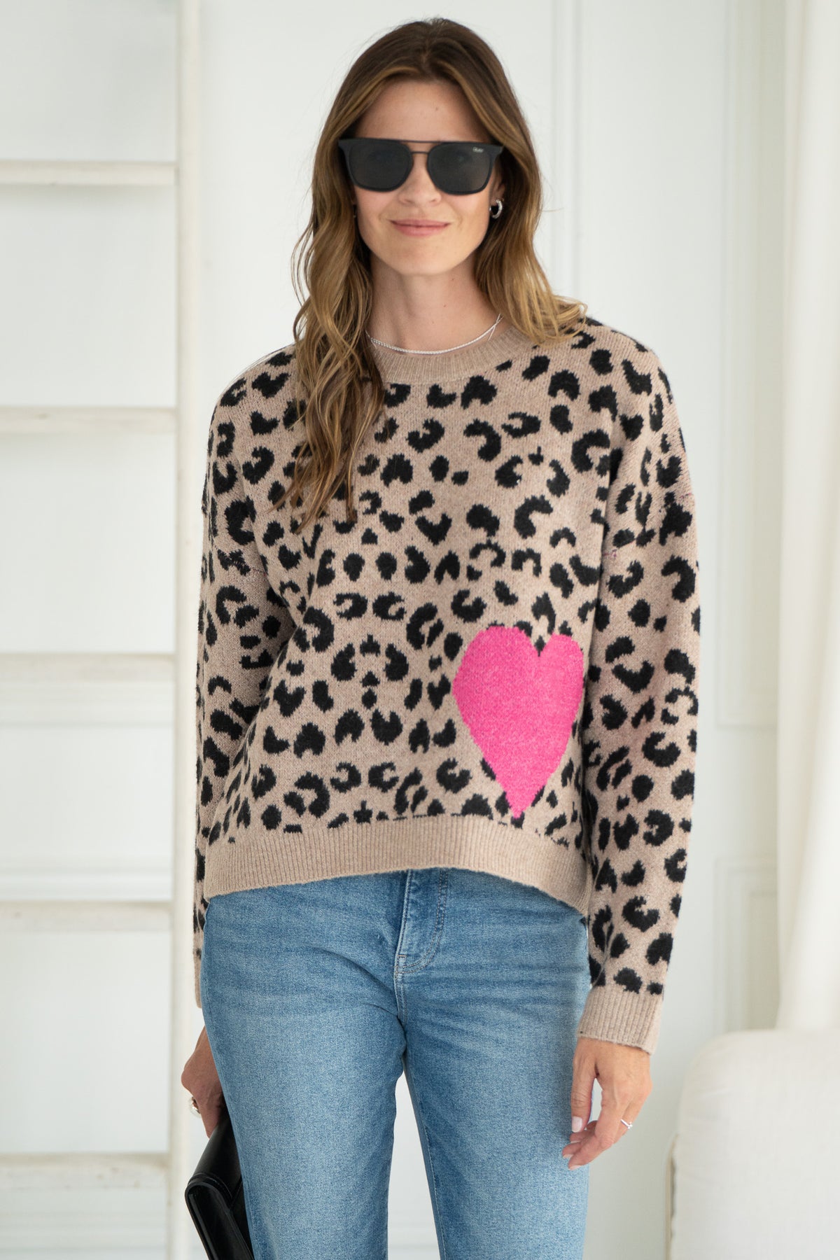JESSIE ANIMAL PRINT HEART SWEATER