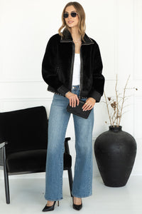 DANISHA FAUX FUR JACKET WITH STUDS IN BLACK