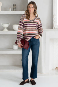 NOLA MULTI STRIPE V NECK SWEATER
