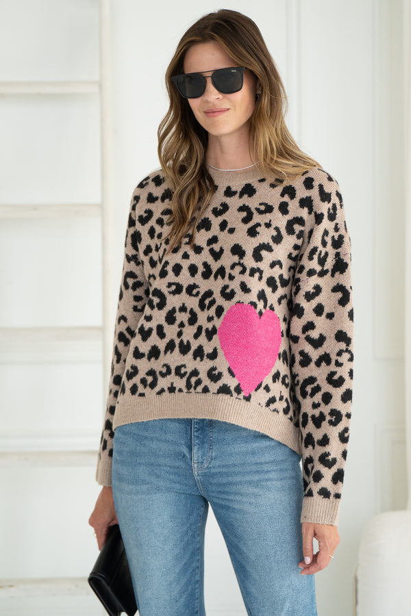 JESSIE ANIMAL PRINT HEART SWEATER