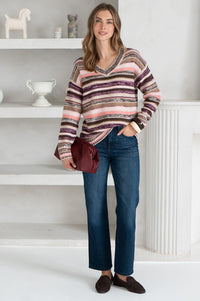 NOLA MULTI STRIPE V NECK SWEATER