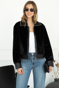 DANISHA FAUX FUR JACKET WITH STUDS IN BLACK