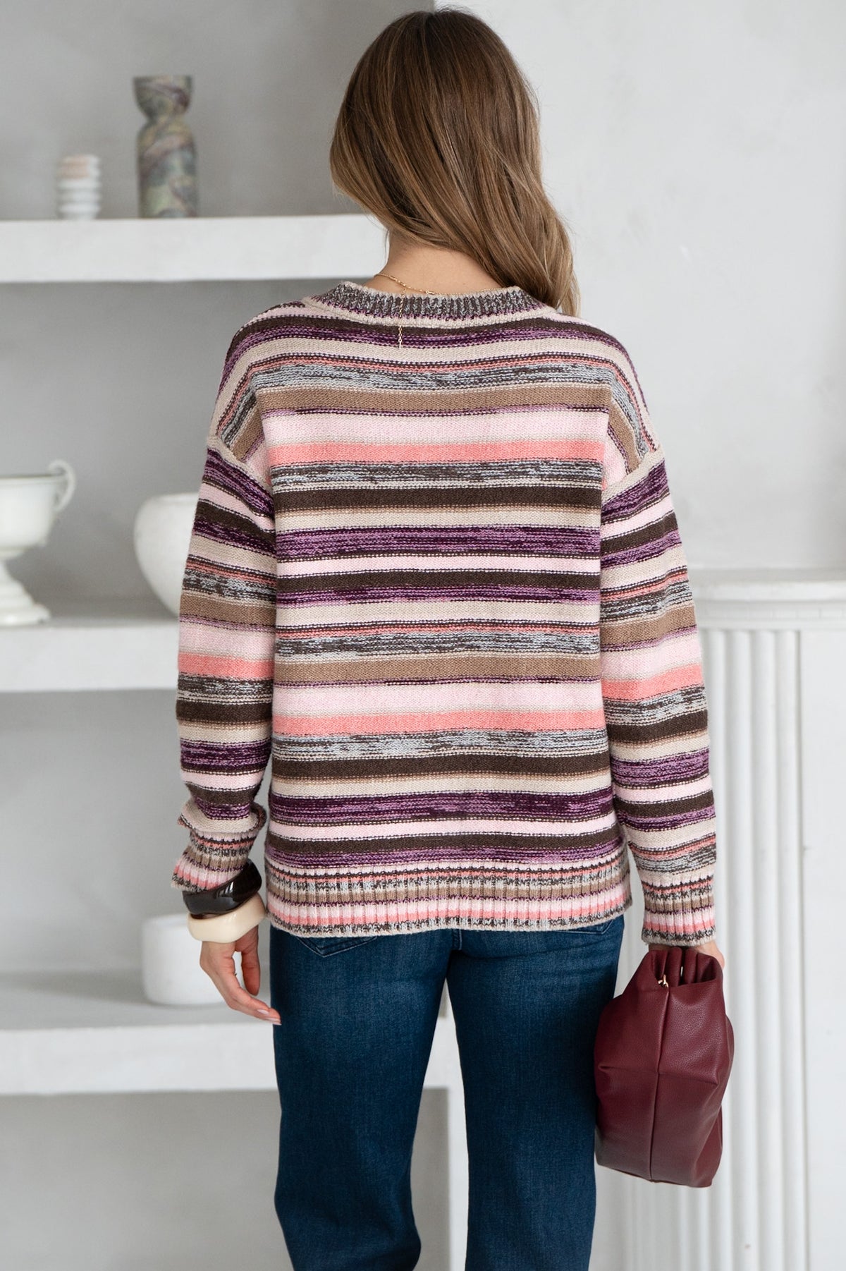 NOLA MULTI STRIPE V NECK SWEATER