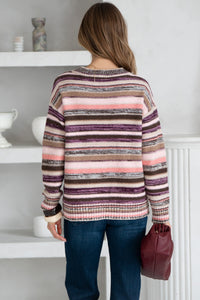 NOLA MULTI STRIPE V NECK SWEATER