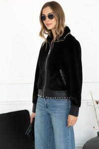 DANISHA FAUX FUR JACKET WITH STUDS IN BLACK