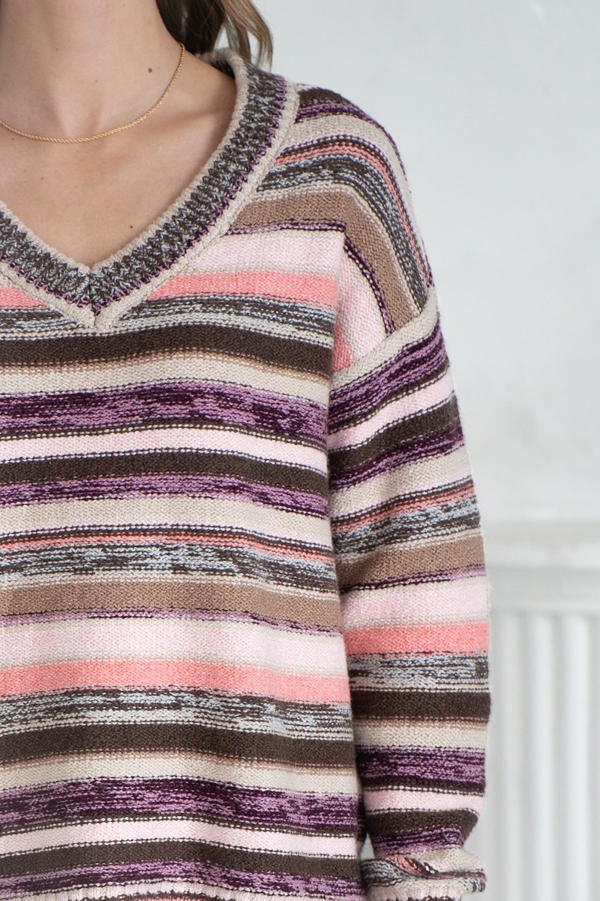 NOLA MULTI STRIPE V NECK SWEATER