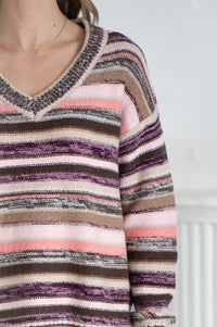 NOLA MULTI STRIPE V NECK SWEATER