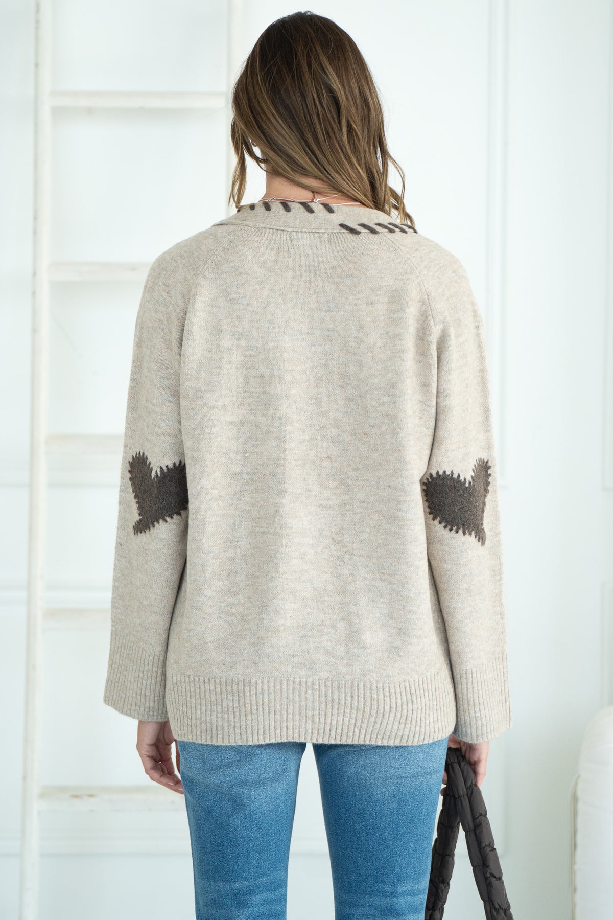 SHYLA ELBOW HEART CARDIGAN