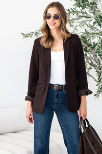 VALE PONTE FIT AND FLARE BLAZER IN BROWN
