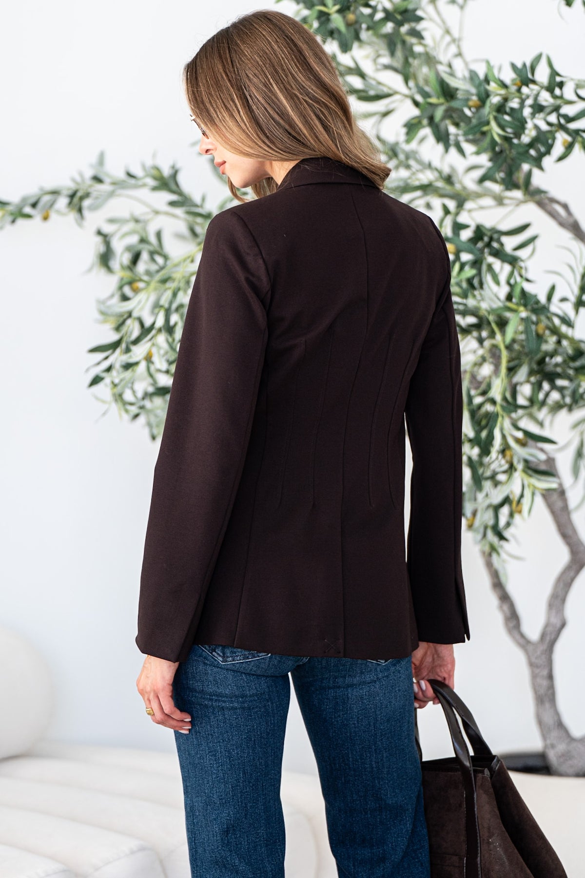 VALE PONTE FIT AND FLARE BLAZER IN BROWN