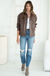 AURORA FAUX LEATHER DENIM JACKET