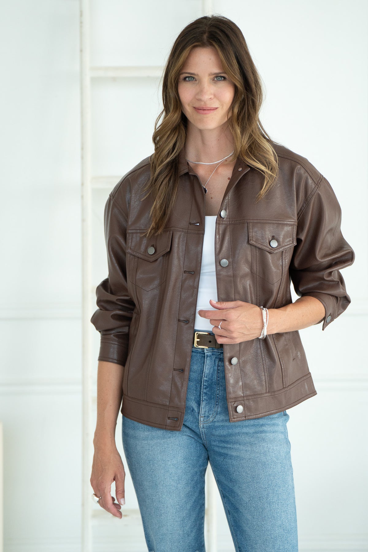 AURORA FAUX LEATHER DENIM JACKET