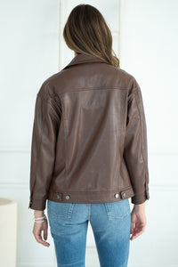 AURORA FAUX LEATHER DENIM JACKET