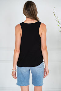 BRAEDON COTTON SLUB CURVE HEM TANK-BK