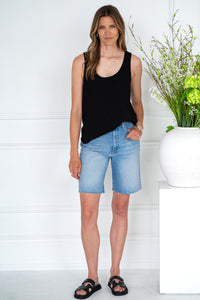 BRAEDON COTTON SLUB CURVE HEM TANK-BK