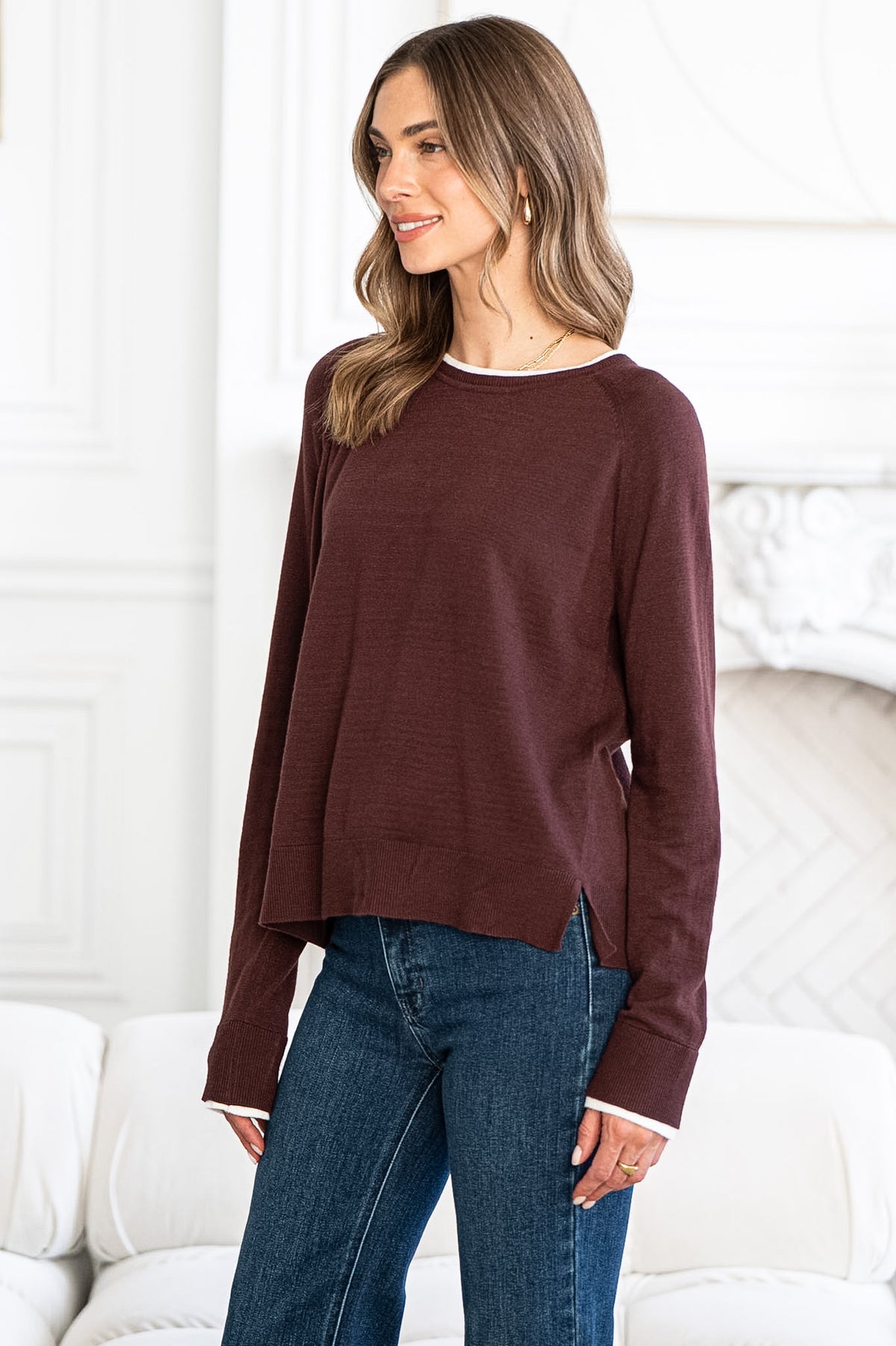 CASSIS DOUBLE LAYER KNIT TOP IN BROWN