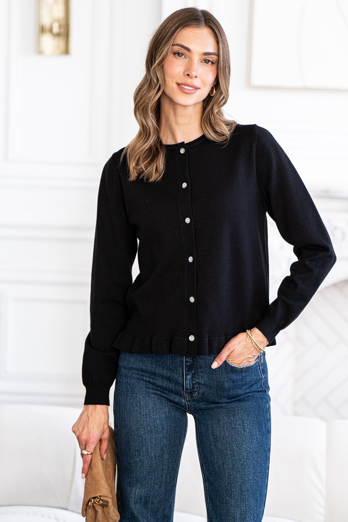 PINCH ME RUFFLE BOTTOM CARDIGAN
