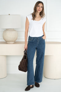 TUCKER STUDDED WIDE LEG JEANS