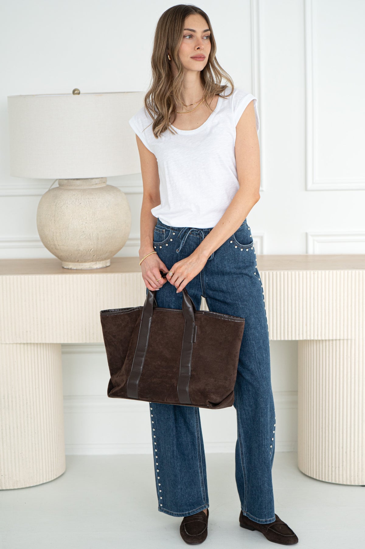 TUCKER STUDDED WIDE LEG JEANS