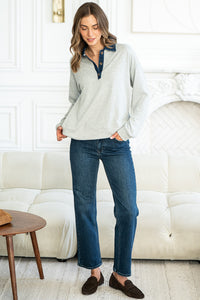 THEORY TOP WITH CONTRAST DENIM POLO