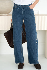 TUCKER STUDDED WIDE LEG JEANS