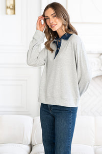 THEORY TOP WITH CONTRAST DENIM POLO