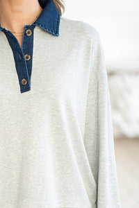 THEORY TOP WITH CONTRAST DENIM POLO