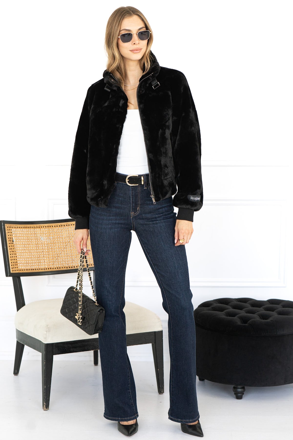 AMBRA FAUX FUR JACKET IN BLACK