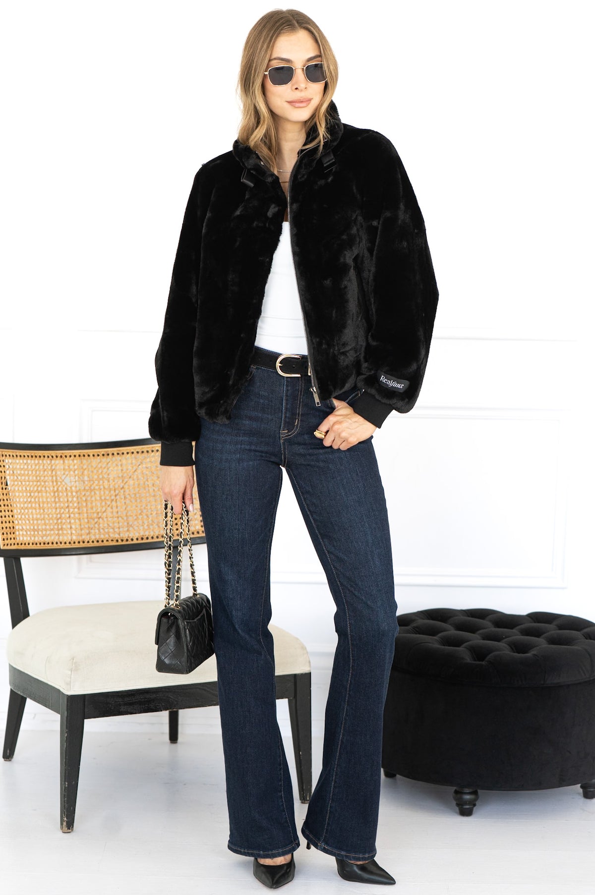 AMBRA FAUX FUR JACKET IN BLACK
