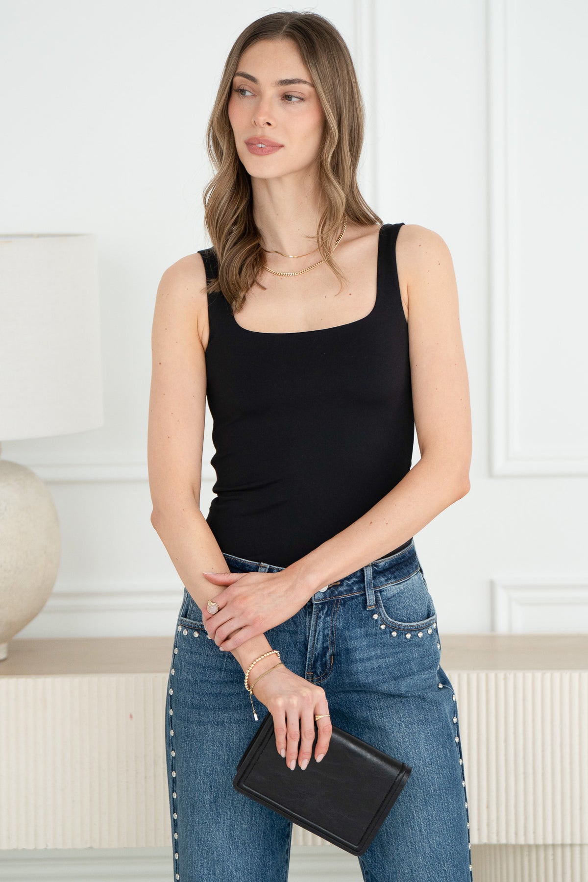 TEEGAN SQUARE NECK TANK TOP-BK