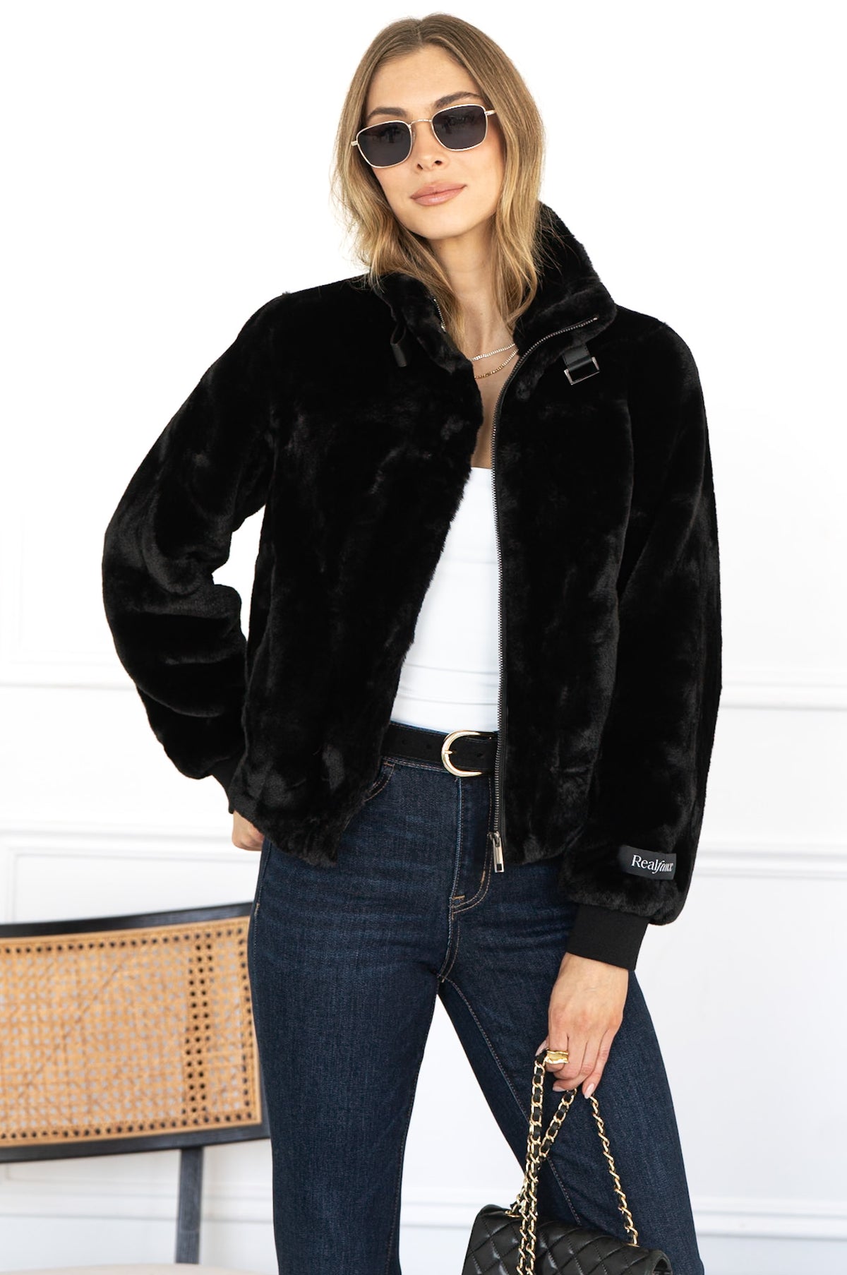 AMBRA FAUX FUR JACKET IN BLACK