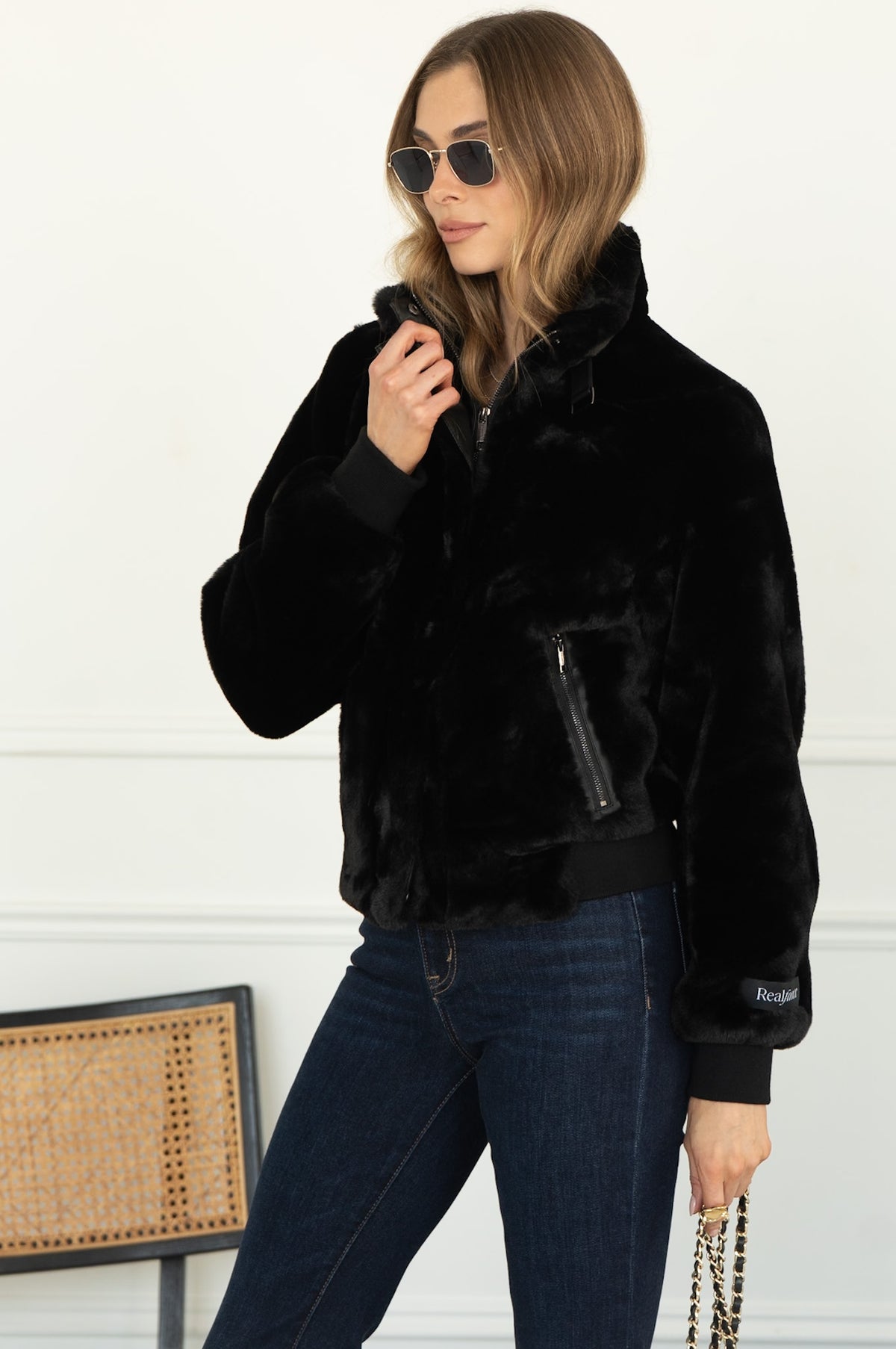 AMBRA FAUX FUR JACKET IN BLACK