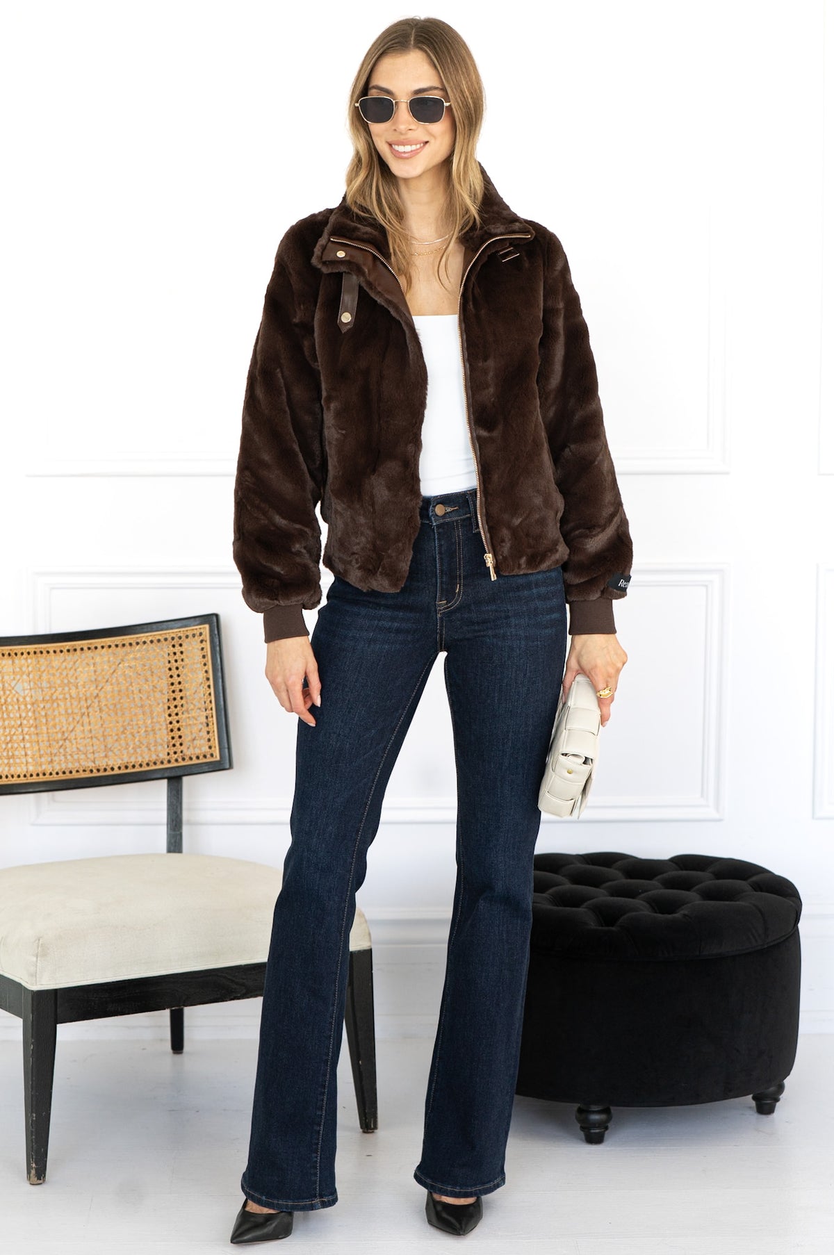 AMBRA FAUX FUR JACKET IN COFFEE