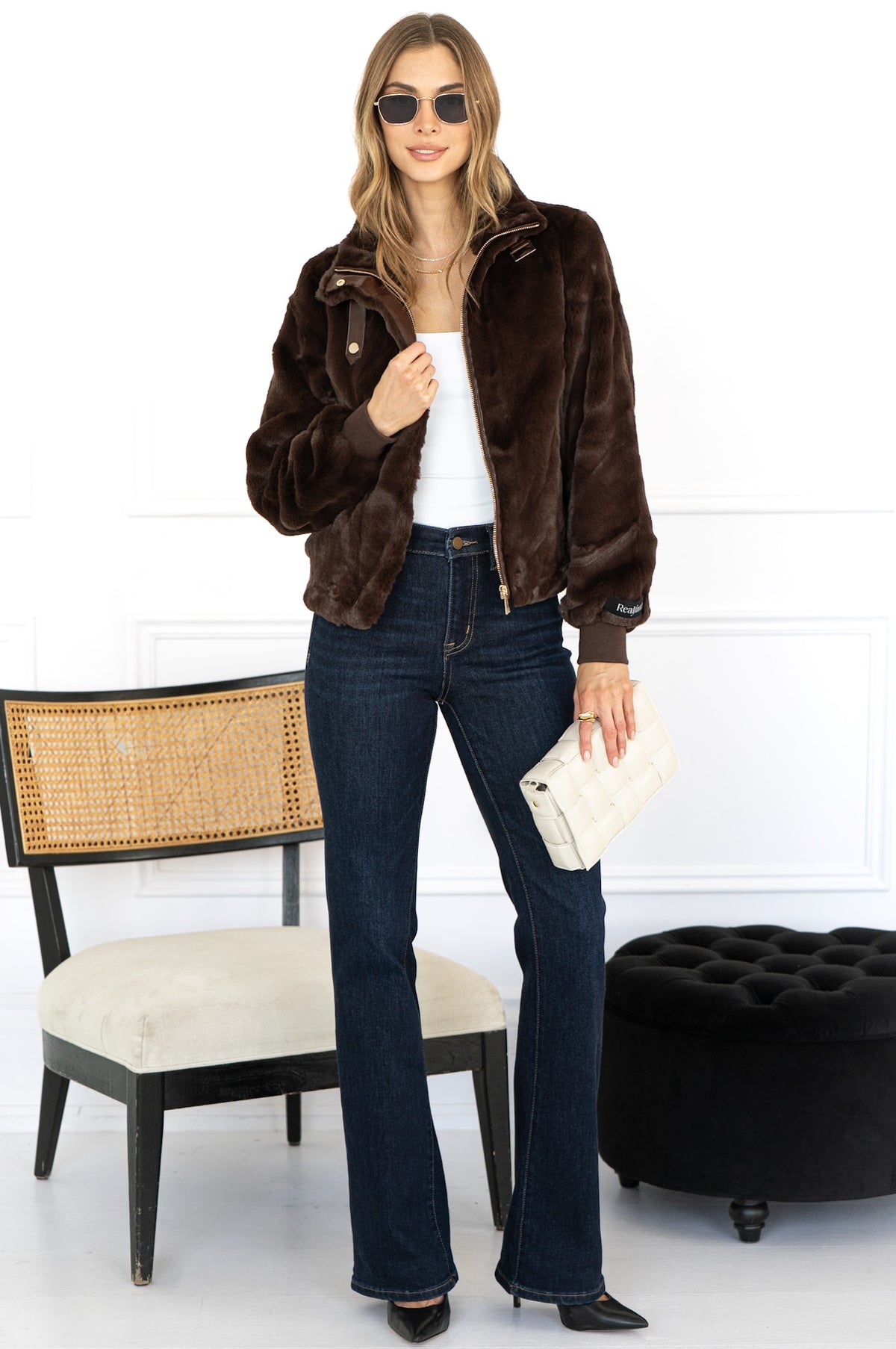 AMBRA FAUX FUR JACKET IN COFFEE