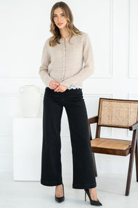 AVIVA LACE TRIM PEARL BUTTON CARDIGAN