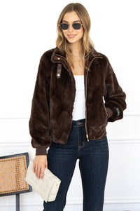 AMBRA FAUX FUR JACKET IN COFFEE