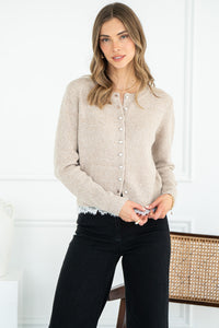 AVIVA LACE TRIM PEARL BUTTON CARDIGAN