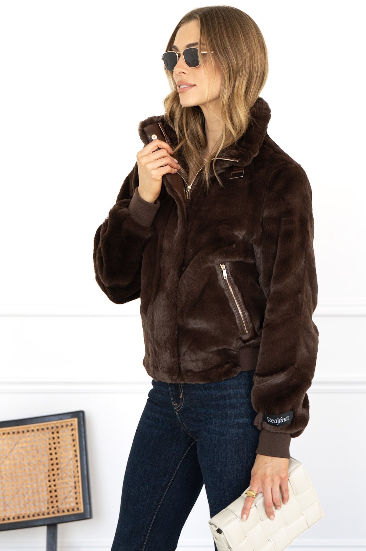 AMBRA FAUX FUR JACKET IN COFFEE