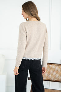 AVIVA LACE TRIM PEARL BUTTON CARDIGAN