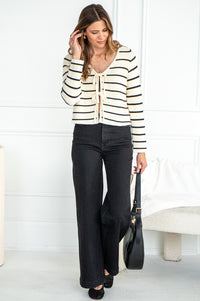 COTTON TIE FRONT STRIPE SWEATER