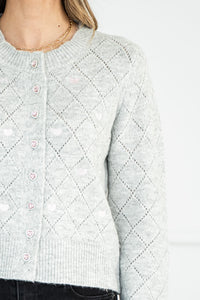 LACEY CRYSTAL HEART BUTTON CARDIGAN