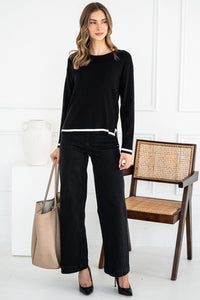 BIRDIE STRIPE TRIM SWEATER