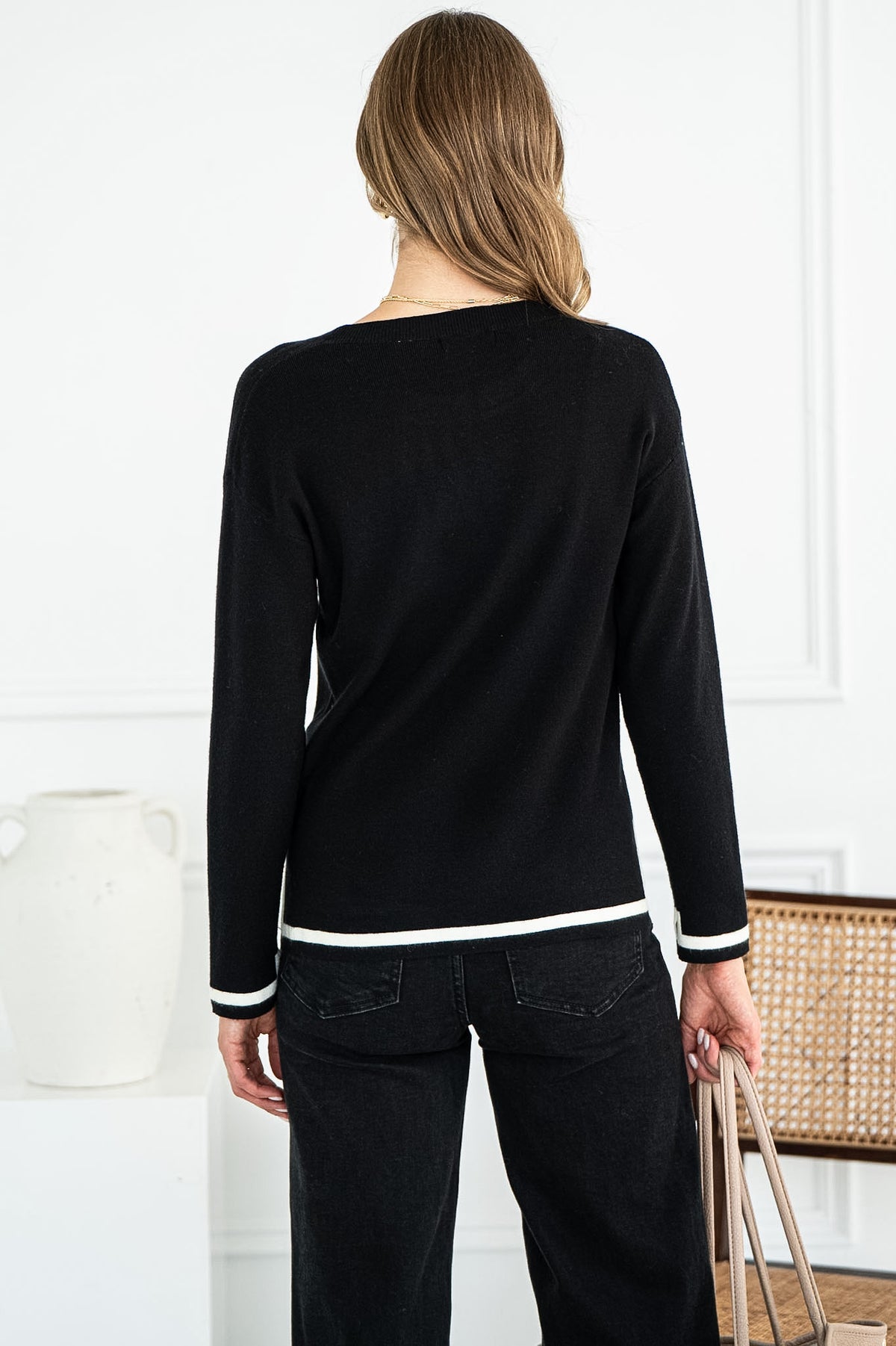 BIRDIE STRIPE TRIM SWEATER
