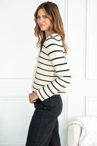 COTTON TIE FRONT STRIPE SWEATER